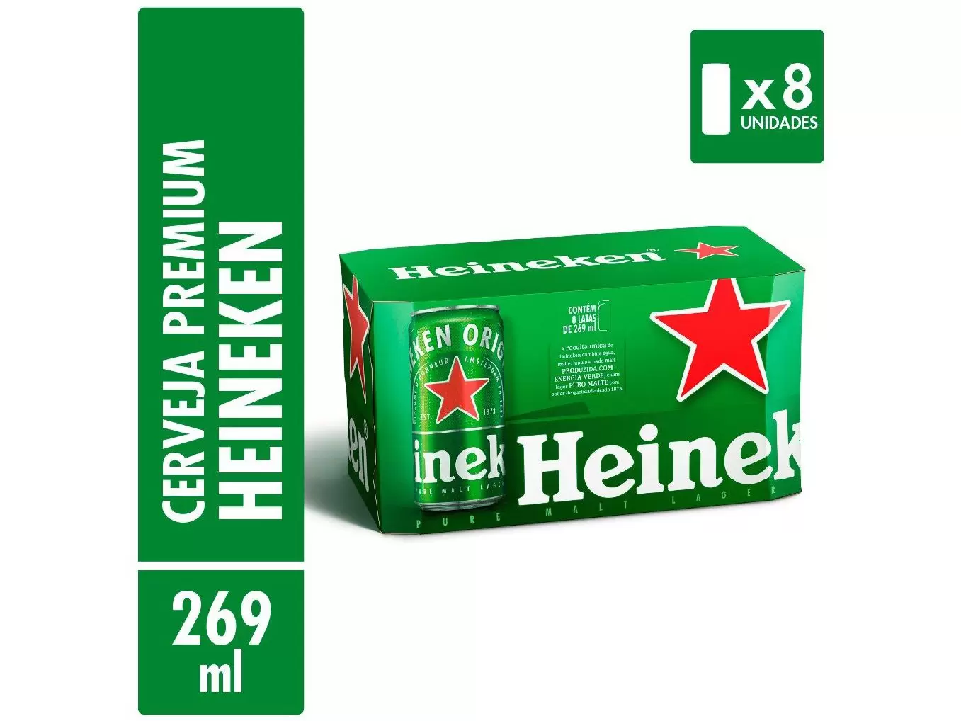 Cerveja Heineken Lata Puro Malte Lager 8 Unidades - 269ml - Imagem 2